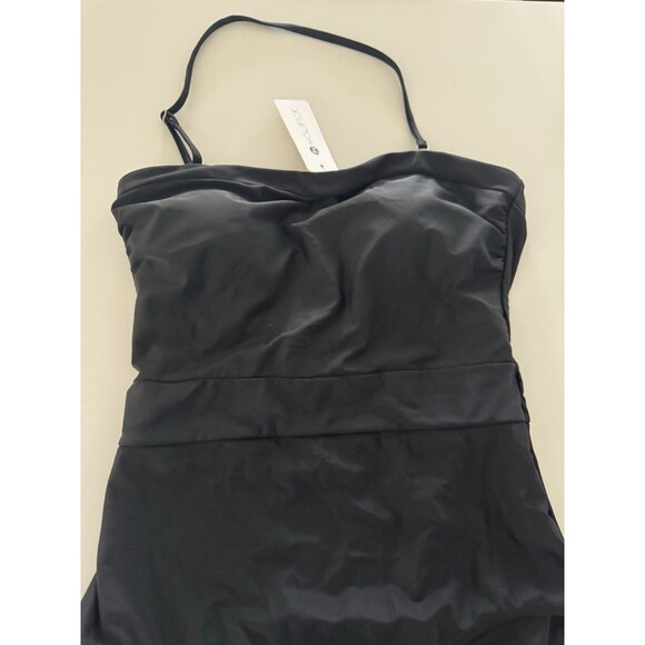 Women Black Bandeau One Piece Swimsuit Tummy Control Bathing Suit Halter size L - Picture 8 of 13